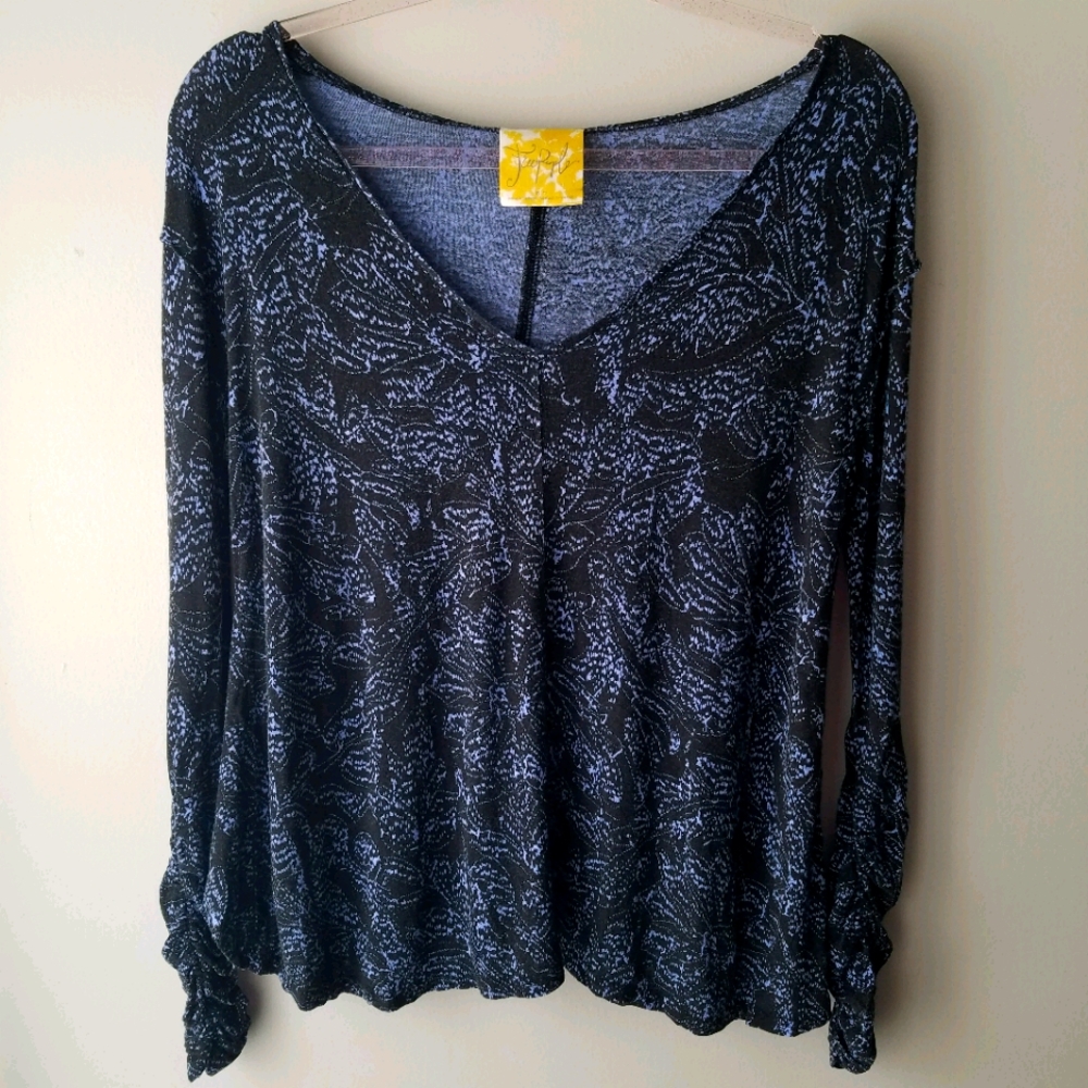Free People 3/4 Sleeve High Back Top Navy Blue XS